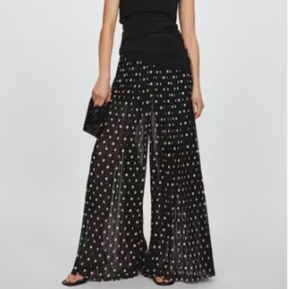 Mango Polka-dot Pleated Pants - Size M - NWT - Picture 1 of 6